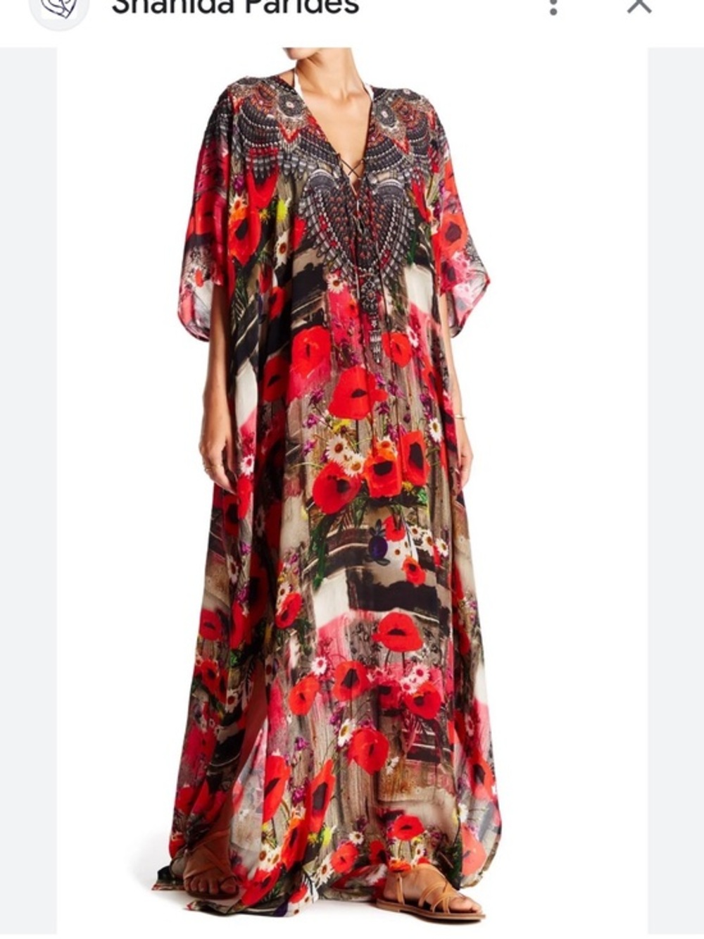 Shahida Parides RED CONVERTIBLE LACE UP KAFTAN 100% Viscose/ silk  one size.